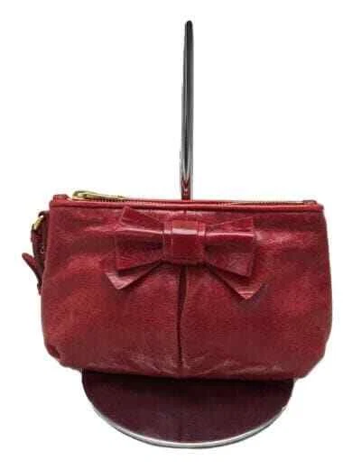 Miu Miu Pouch Leather Red Ribbon Motif Vitello Lux