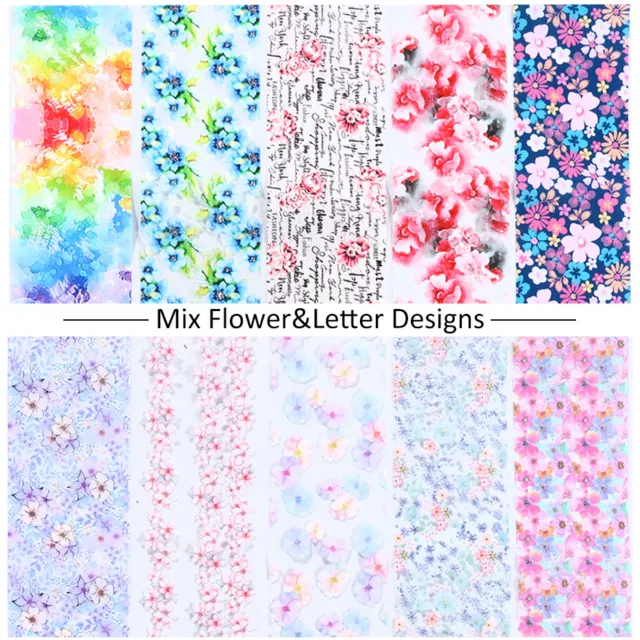 MIXED FLOWERS 💖 Nail Art Foils 💖 Set Nail Transfer Foil Wraps Decal Sticker