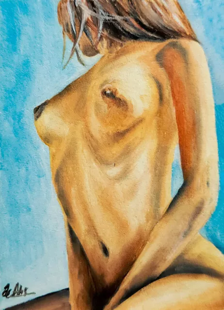 ACEO Original Oil Hand Painting Pin-up nude Female Portrait Realistic Art Signed