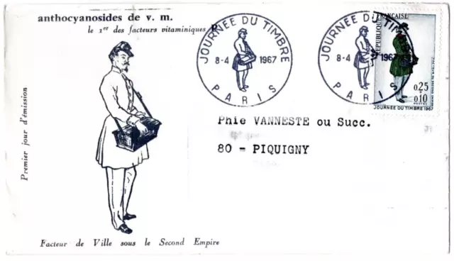 1516+ FDC    ENVELOPPE   1er JOUR JOURNEE DU TIMBRE 1967  CIRCULEE