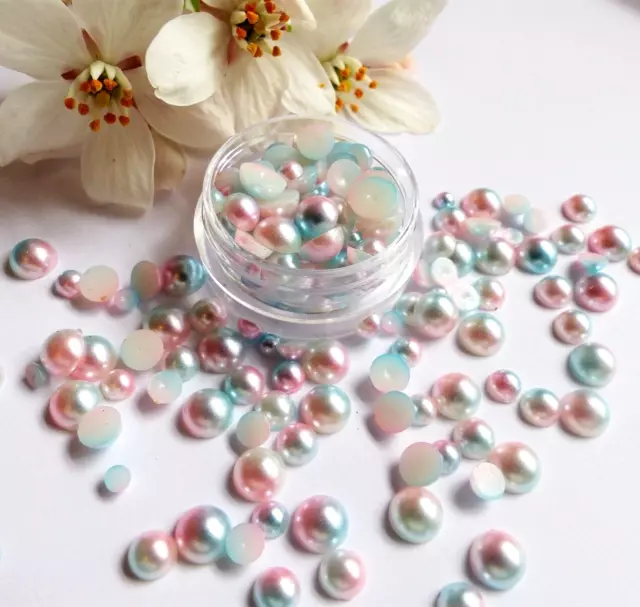 Pot mixte perles de sirène rose rond effet fondu dos plat nail art gemmes M1