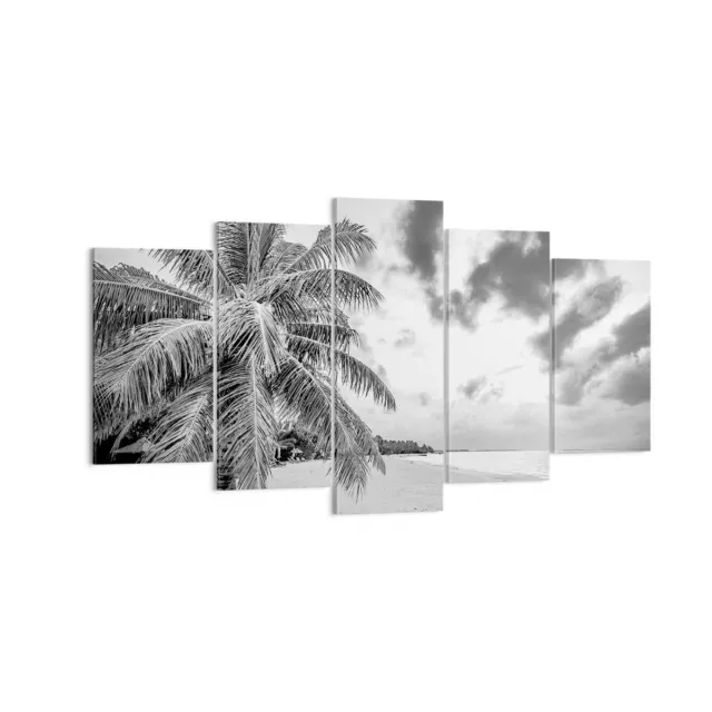 Wandbilder 160x85cm 5 tlg Leinwandbild Monochrom Strand Wolken XXL Bilder