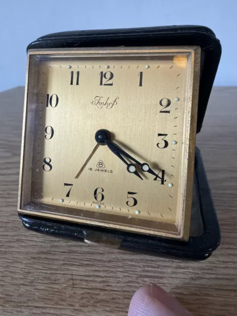 Reloj despertador de viaje Swiss IMHOF 8 días 15 en estuche de cuero - funciona con precisión