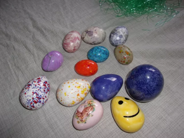 Easter Ceramic Glazed Marble Paper Mache Eggs Colorful Painted Deer Smiley Face