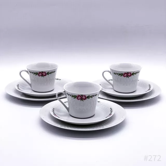 3x Vintage Mitterteich Bavaria Kaffeegedeck mit Blumendekor | 9-teilig