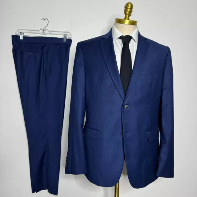 Perry Ellis Portfolio Slim Fit Suit Mens Blue Solid 42R 34W