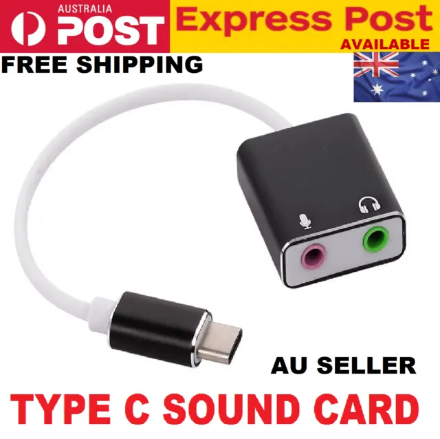 USB Type-C Sound Card to 3.5mm Audio Headphone Jack Adapter Microphone Laptop PC