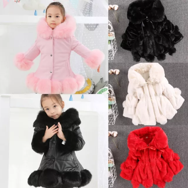 Girls Kids Padded Quilted Winter Coat Jacket Puffer Fur Hooded Long Parka Coats