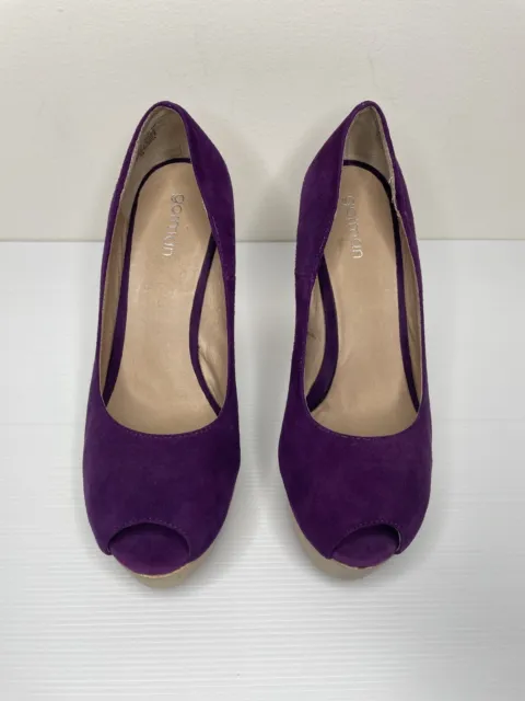 GORMAN PURPLE SUEDE Leather Sienna Peep Toe Wooden Heels Size 39 $44.95 ...