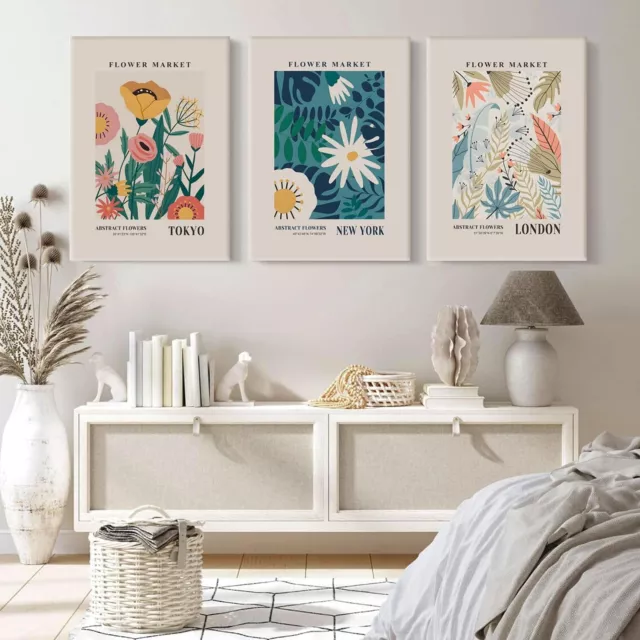 Hwetui Flower Market Wall Art Prints City Framed set of 3 Abstract Colorful F... 3