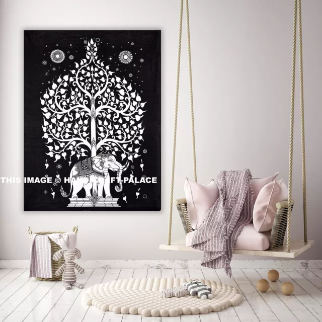 Elefante Albero Della Vita Indiano Arazzo Psichedelico da Parete Cotone Yoga Mat