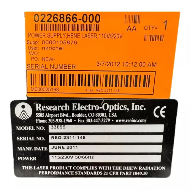 Reo Stabilized Helium-Neon Laser Power Supply 33099 2