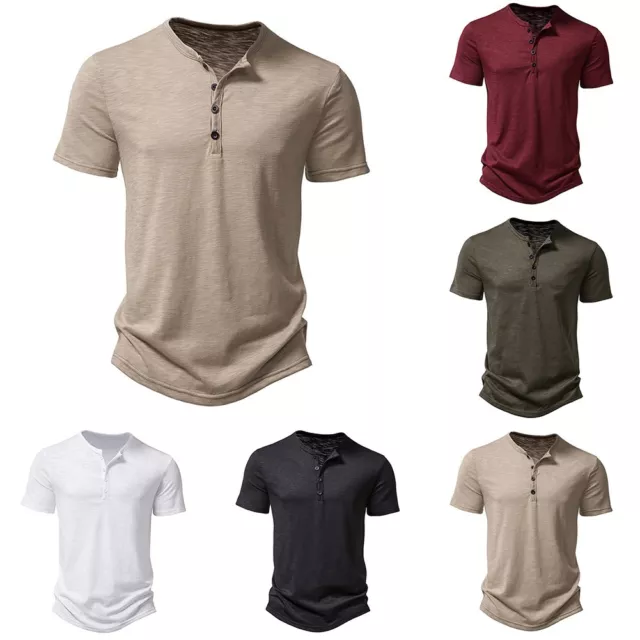 T-shirt homme Henley tendance et confortable été décontracté ample coupe hau