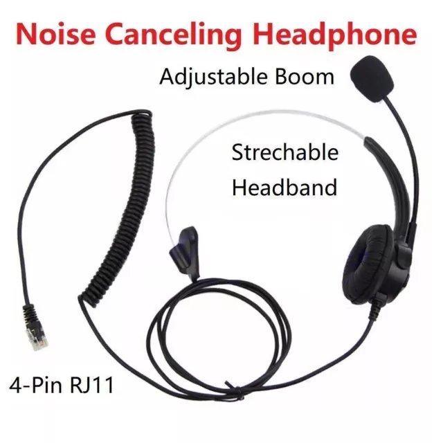 Noise Canceling Mic Headset Earphone Monaural Microphone Headphone 4-Pin RJ11