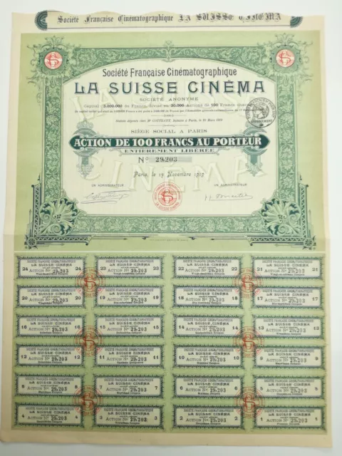 Action et titre La société Française cinématographique LA SUISSE CINEMA 1919