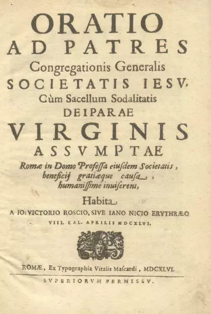 ROSSI G.Vittorio. ORATIO AD PATRES CONGREGATIONIS GENERALIS SOCIETATIS IESU.1646