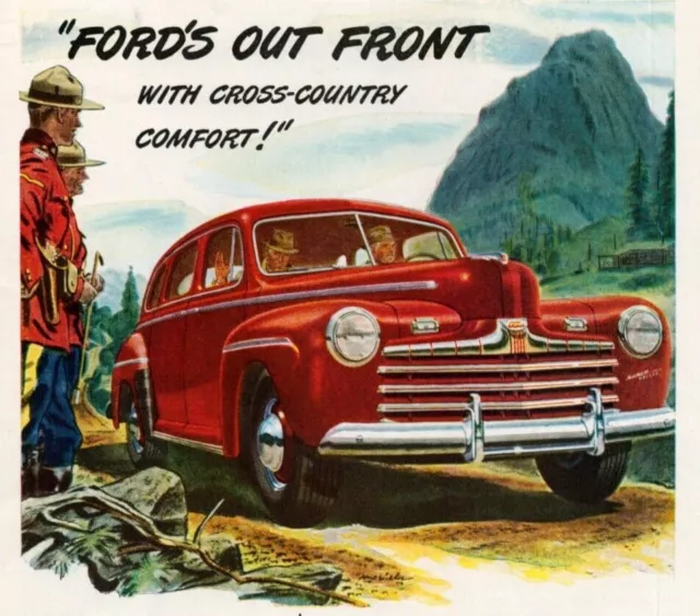 1946 FORD Vintage Print Ad Sedan Neil Stickler Art Mounties Cross Country Trip 2