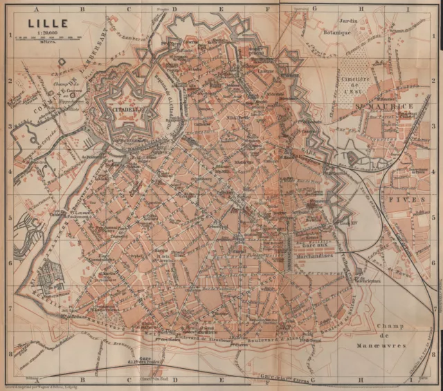 LILLE antique town city plan de la ville. Nord. France carte. BAEDEKER 1901 map