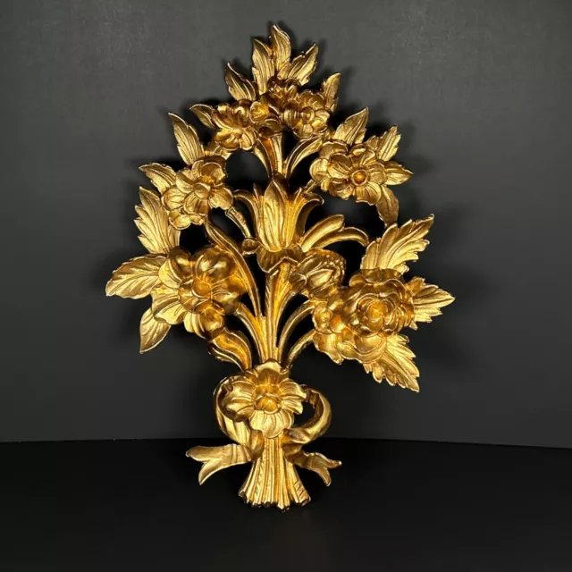 Vintage Italian Florentine Gold Floral Wall Art Euromarchi Hollywood Regency