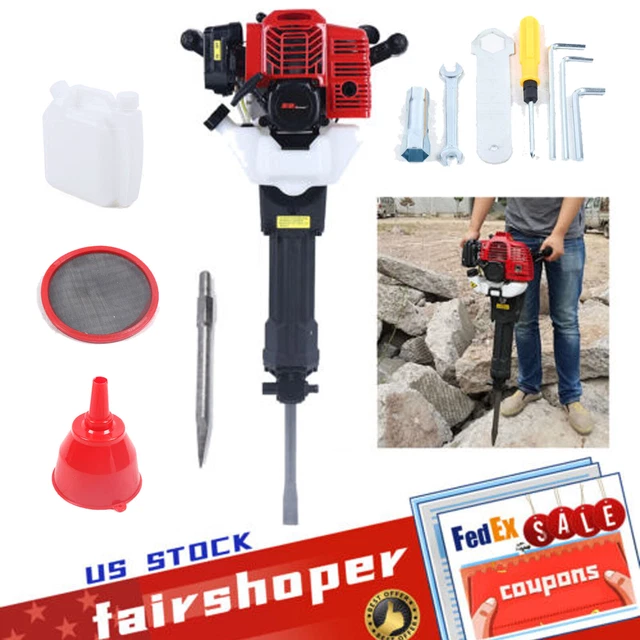 1900W 52CC Gas Demolition Jack Hammer W/ 2 Drill Concrete Breaker Set 1500BPM