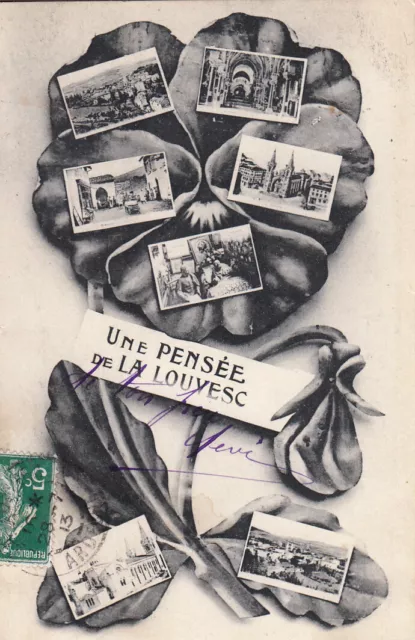 Carte postale ancienne old postcard LA LOUVESC ARDECHE vues une pensée de timbre