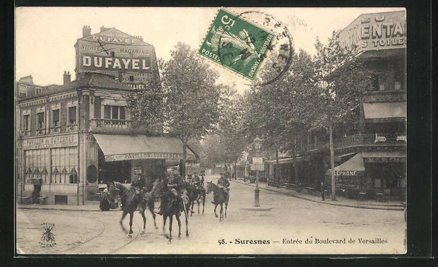 CPA Suresnes, Entree du Boulevard de Versailles et Magasins Dufayel