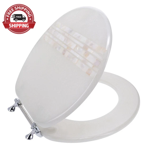 Ginsey round Resin Decorative Toilet Seat with Chrome Hinges, Mother of Pearl