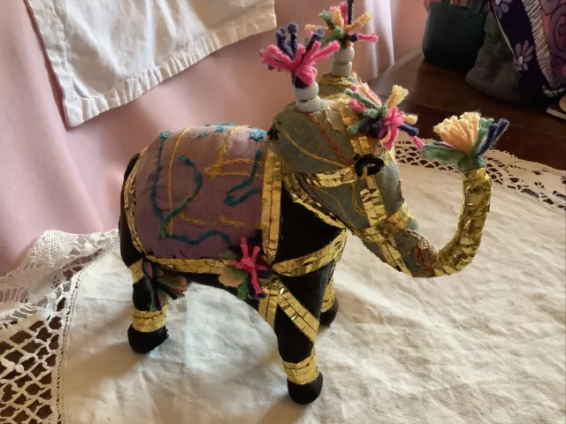 Vintage Indian Hand-Crafted Stuffed Cotton Embroidered Elephant Made In India