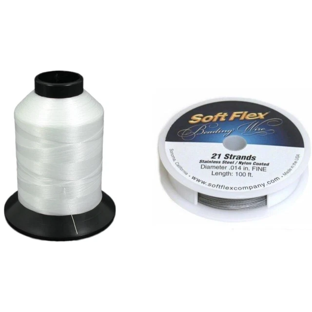 White Nymo Nylon Thread Sz B 2505yds, Soft Flex Beading Wire .014" 100 ftKit