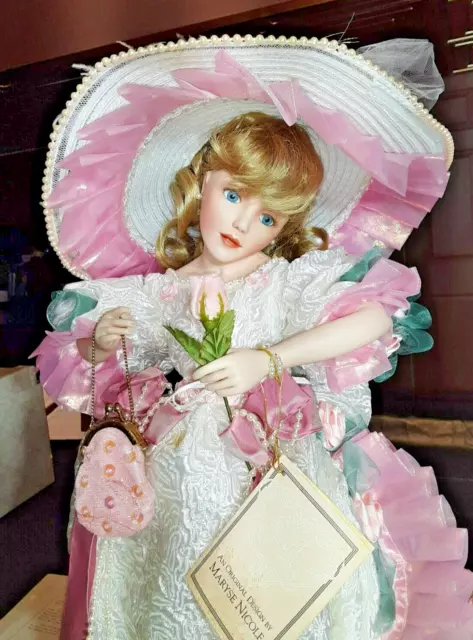 MARYSE NICOLE BLUSHING ROSE Franklin Mint Heirloom Porcelain Doll 20"