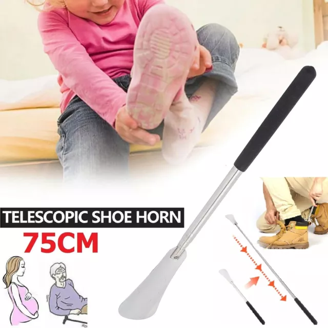 75cm Telescopic Long Handle Shoehorn Stainless Steel Shoe Horn Lifter Tool AU