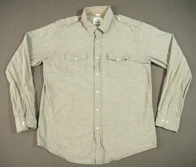 BD Baggies Foundry Shirt Mens Large Beige Chambray Long Sleeve Pockets Safari