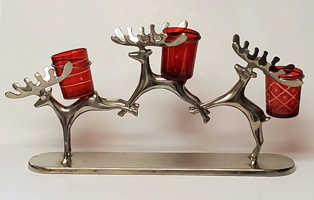Pottery Barn Silver Plated Reindeer Christmas Centerpiece Votive Candle Holder