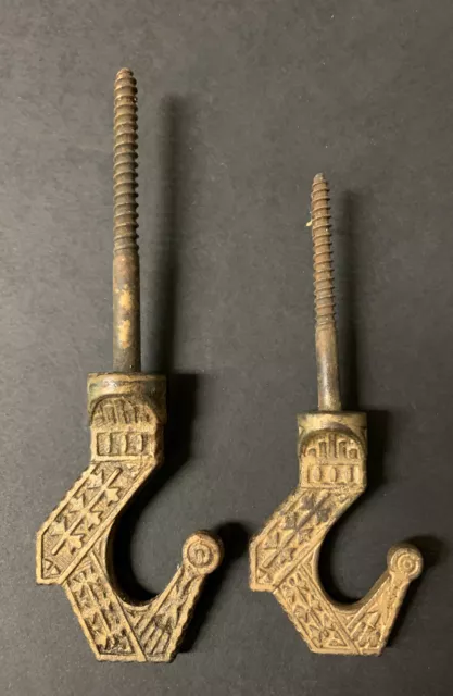 Victorian Antique Cast Iron Ceiling Lamp Hook Ornate Lot of 2 ~ Oil Lamp Hook