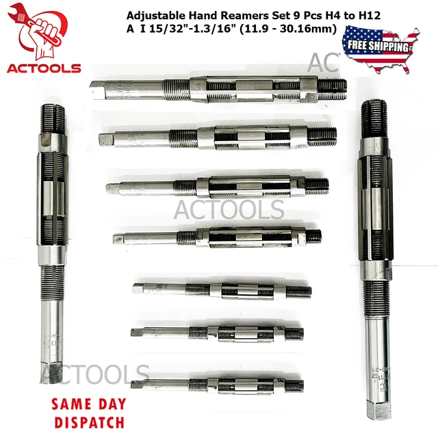 9 Pcs Adjustable Hand Reamers Set A-I, H4-H12, 15/32 to 1-3/16" Inch, 6 Blades