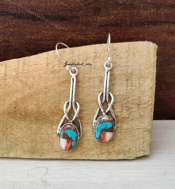Oyster Copper Turquoise Gemstone 925 Sterling Silver Beautiful Earring MO2177