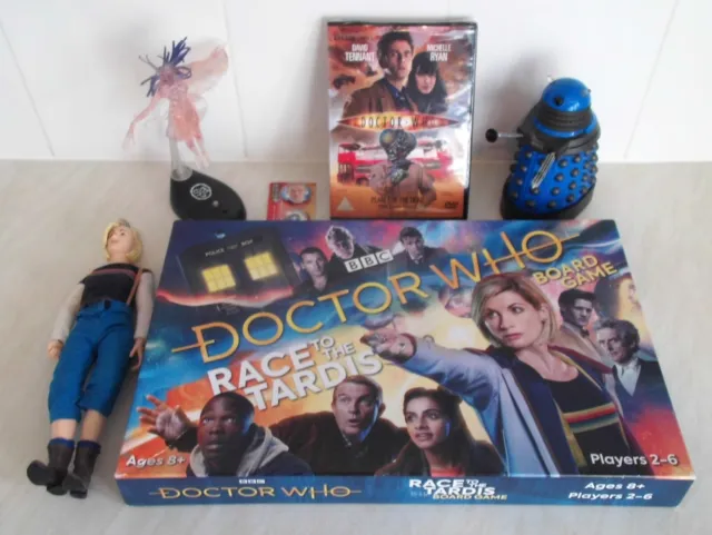 Doctor Who Bundle Job Lot Collection with Race to the TARDIS Game, DVD & Figures