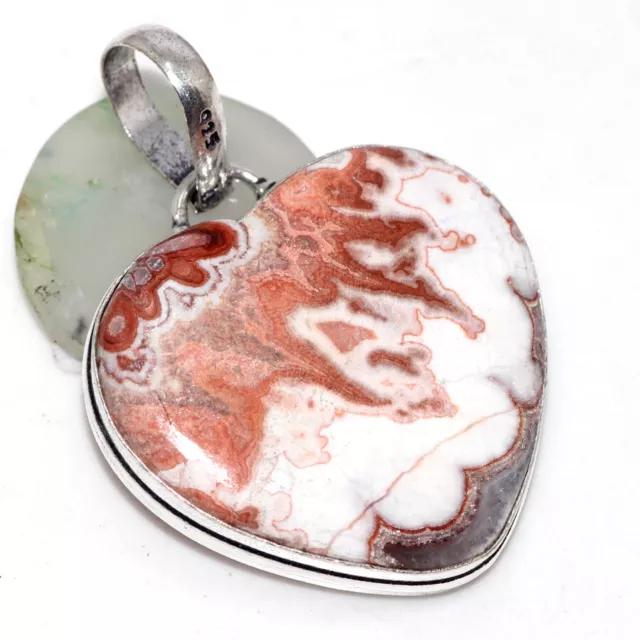 925 Silver Plated-Mexican Laguna Lace Ethnic Heart Pendant Jewelry 1.7" JW