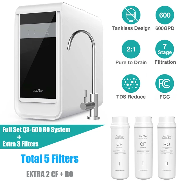 Sistema de filtro de agua RO de ósmosis inversa sin tanque Q3-600 GPD filtros adicionales de 1 año