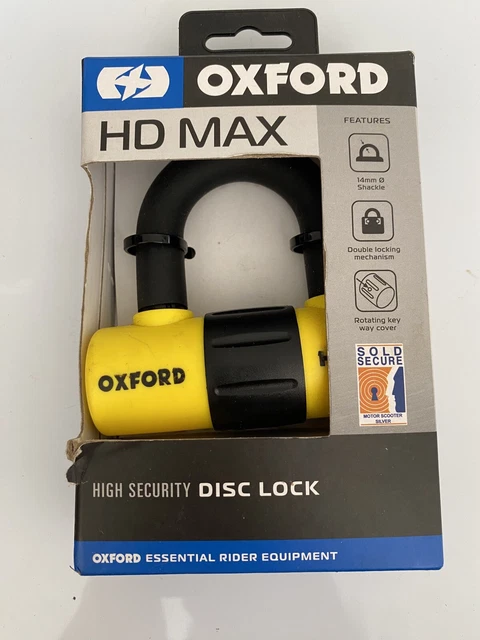 Blocco disco moto Oxford ""HD Max"" / (giallo) ""Nuovo di zecca in scatola"" con 3 tasti