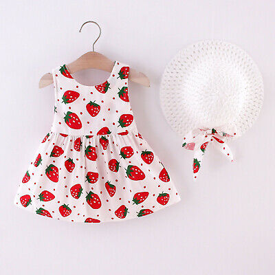 Toddler Kids Baby Girls Senza Maniche Summer Dress Headband Outfits Set Print Dress 3