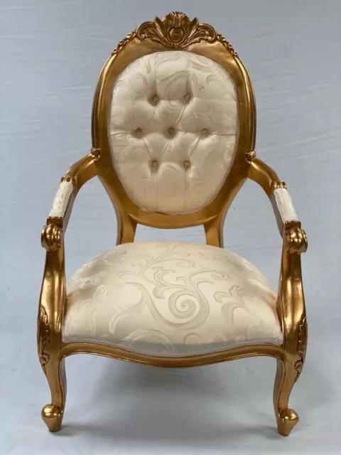 Ornate Gold Leaf Wedding Home Throne Arm Chair  Pale Creamy Gold Fabric Bedroom