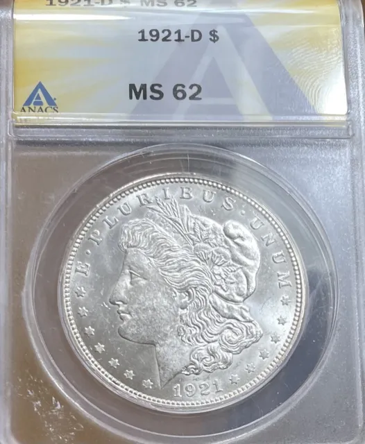 1921-S Morgan Silver Dollar ANACS MS62