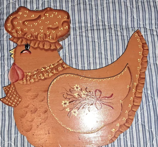 Country Chicken Shaped, Handmade, Wood, Wall Hanging, Note Pad Holder