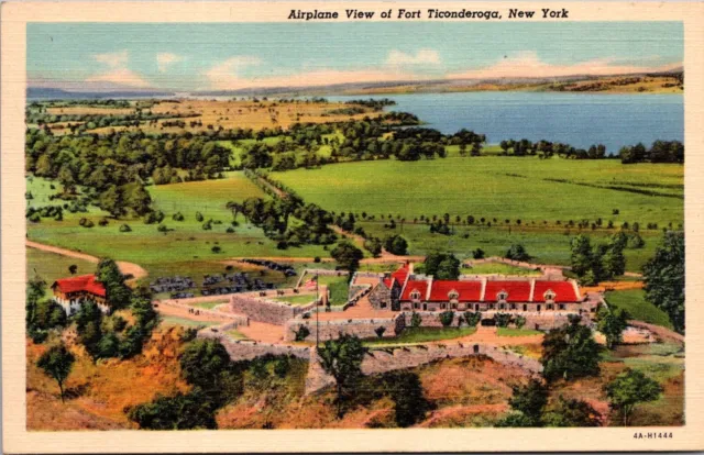 Postcard Fort Ticonderoga, NY Airplane View Lake Champion Vermont Mountains