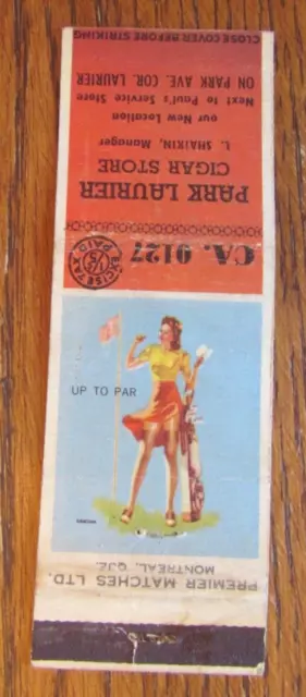 Canadian Tax Stamp Girlie Matchbook Cover: Park Laurier Cigar Store Montreal D30
