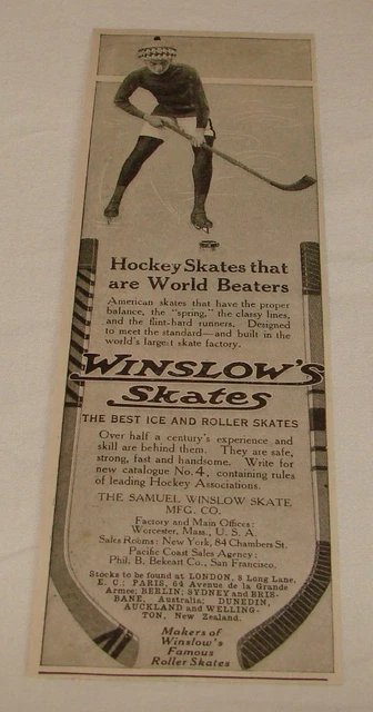 1912 Ad ~ Winslow Hockey Pattini Mondo Beaters