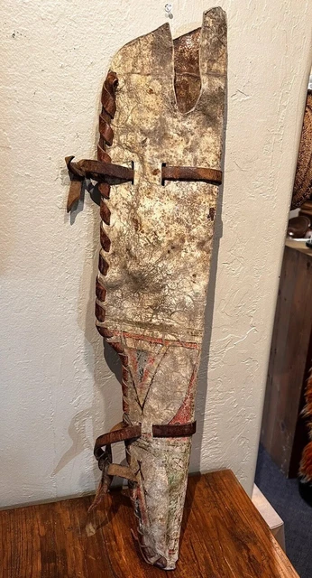 Antique OLD 19c Native American  Apache Buffalo Hide Rifle Painted Scabbered