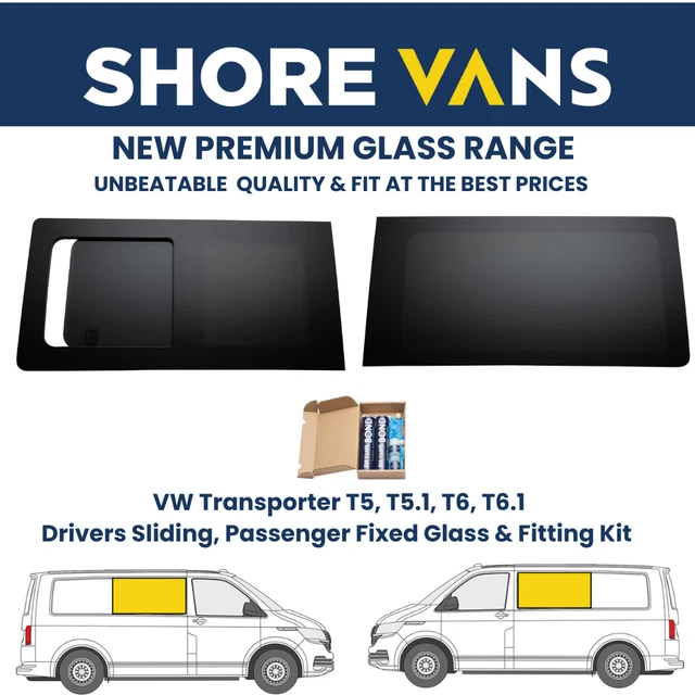 Window Glass Driver VW T5 T6 Window Glass Driver Sliding & Passenger Fixed INCLUDES FITTING ...