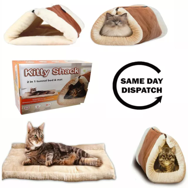Cat/Kitty  2 In 1 Kitty Shack Self Heating Portable Hot Bed & Mat Warm Thermal